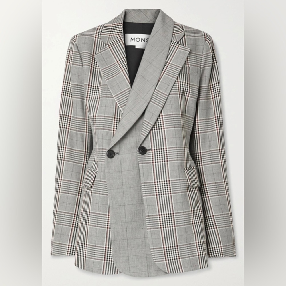 MONSE Layered Double-Breasted Prince of Wales Checked Wool-Blend Blazer